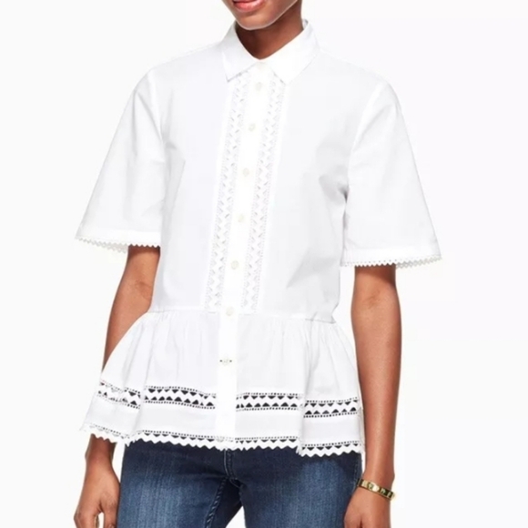 Kate Spade Lace Peplum Short Sleeve Button Down Shirt Womens Small Broome Street - Picture 2 of 11